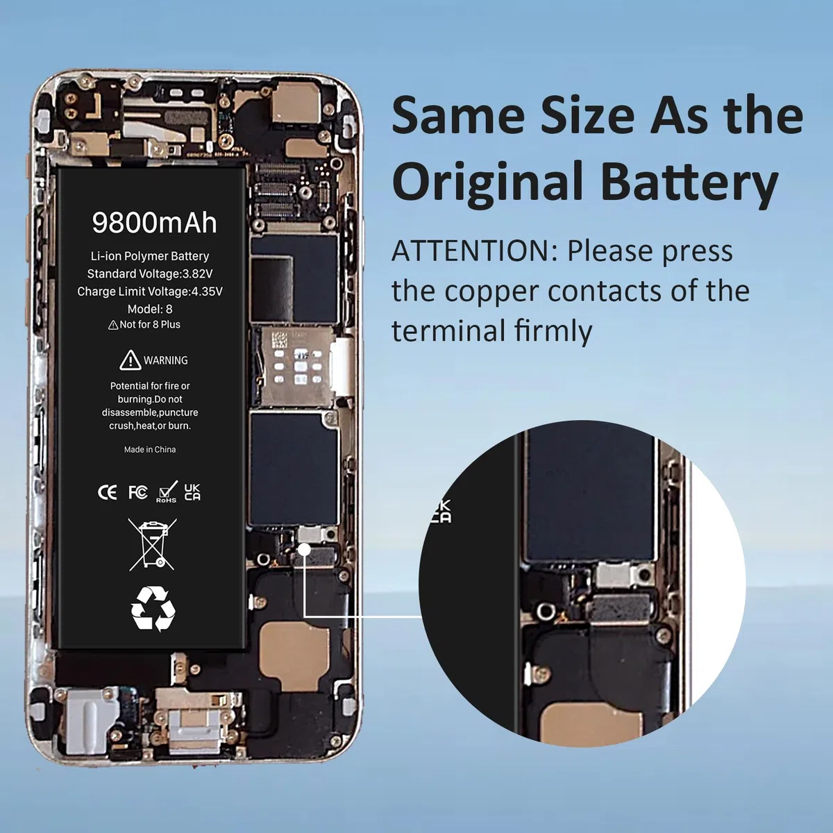 Batterie pour iPhone 8, 9800mAh Nouvelle Mise à Niveau Batterie Haute Capacité de Remplacement pour iPhone 8, A1863, A1905, A1906 avec Kit de Réparation