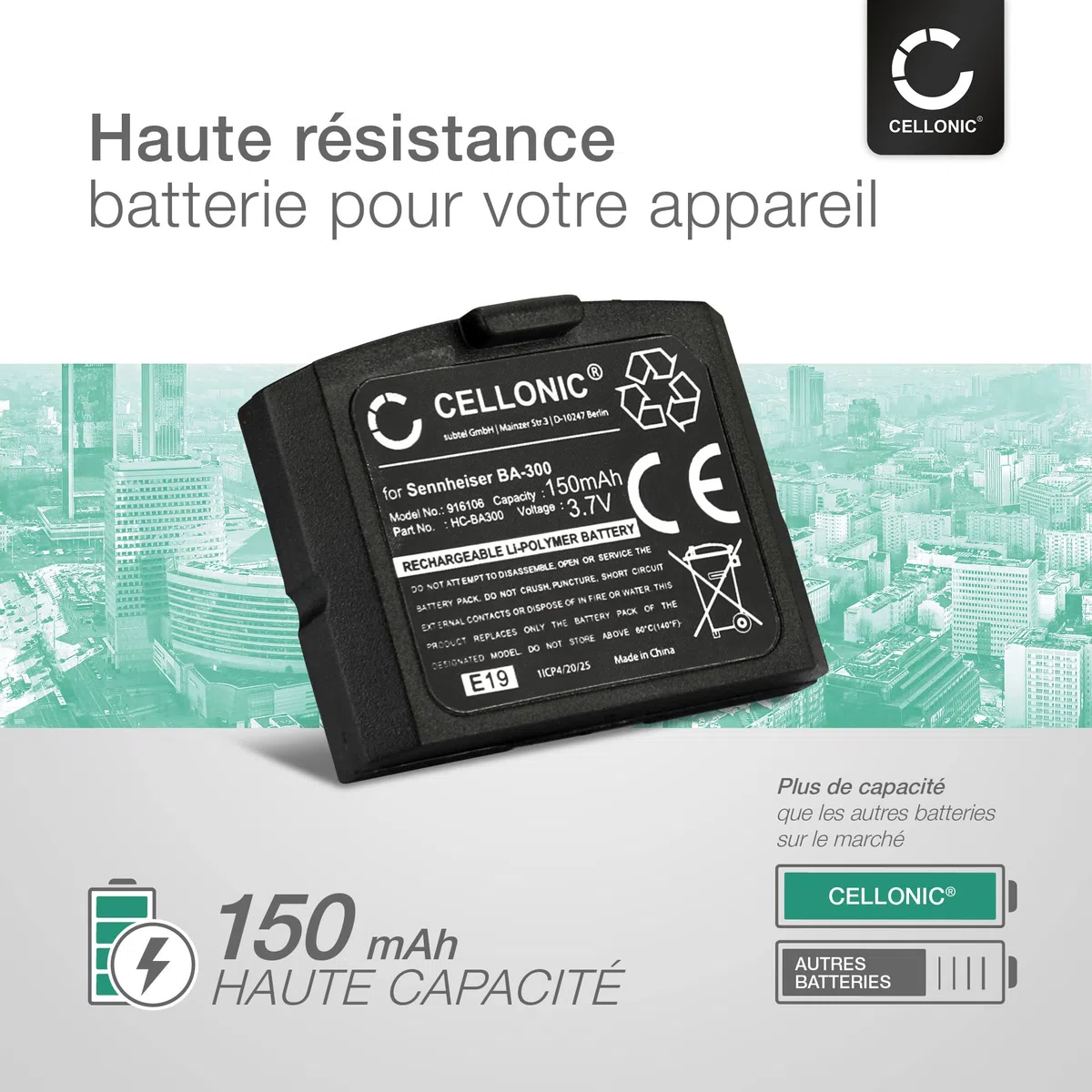 CELLONIC 2X Batterie pour Casque Micro Compatible avec Sennheiser RI 840 (Set 840 TV), RR 4200, RI 830 (Set 830 TV), BA 300 - (150mAh, 3.7V)