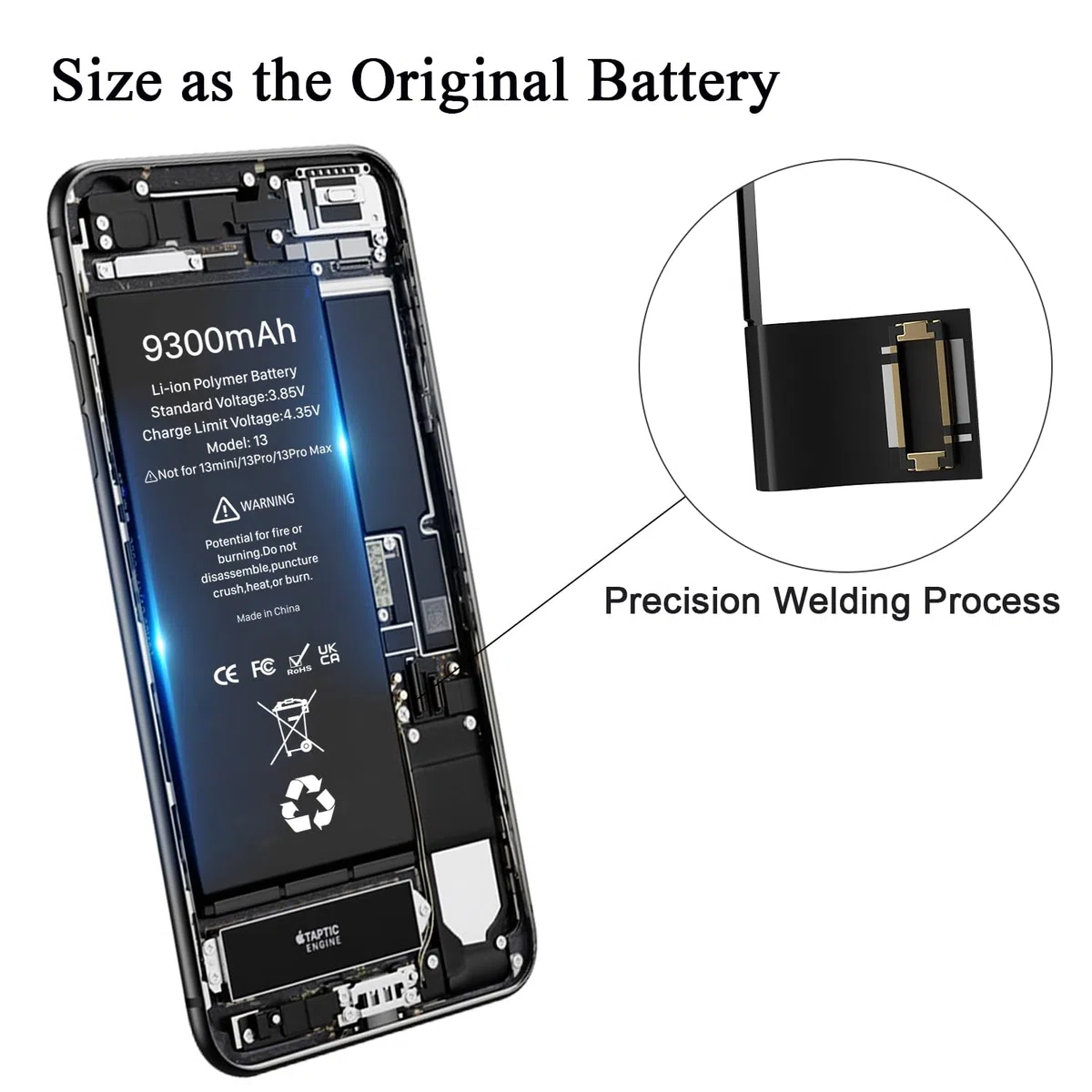 Batterie pour iPhone 13, (2026 Nouvelle Version) 9300mAh Haute Capacité Batterie de Remplacement pour modèle A2633 A2631 A2482 A2634 avec kit d'outils de Remplacement