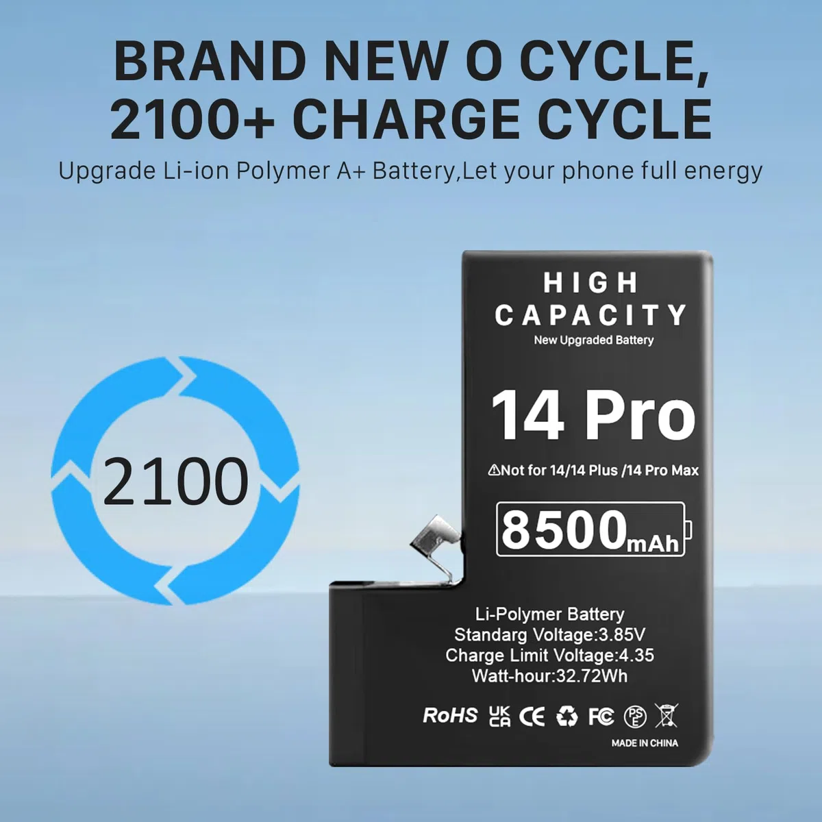 Batterie pour iPhone 14 Pro, 8500mAh Nouvelle Mise à Niveau Batterie Haute Capacité de Remplacement pour iPhone 14 Pro, A2890, A2650, A2889, A2892 avec Kit de Réparation
