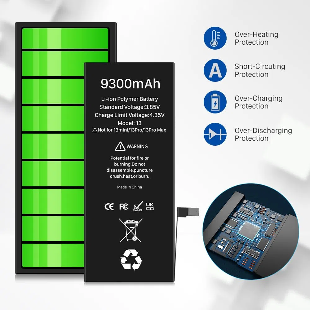 Batterie pour iPhone 13, (2026 Nouvelle Version) 9300mAh Haute Capacité Batterie de Remplacement pour modèle A2633 A2631 A2482 A2634 avec kit d'outils de Remplacement