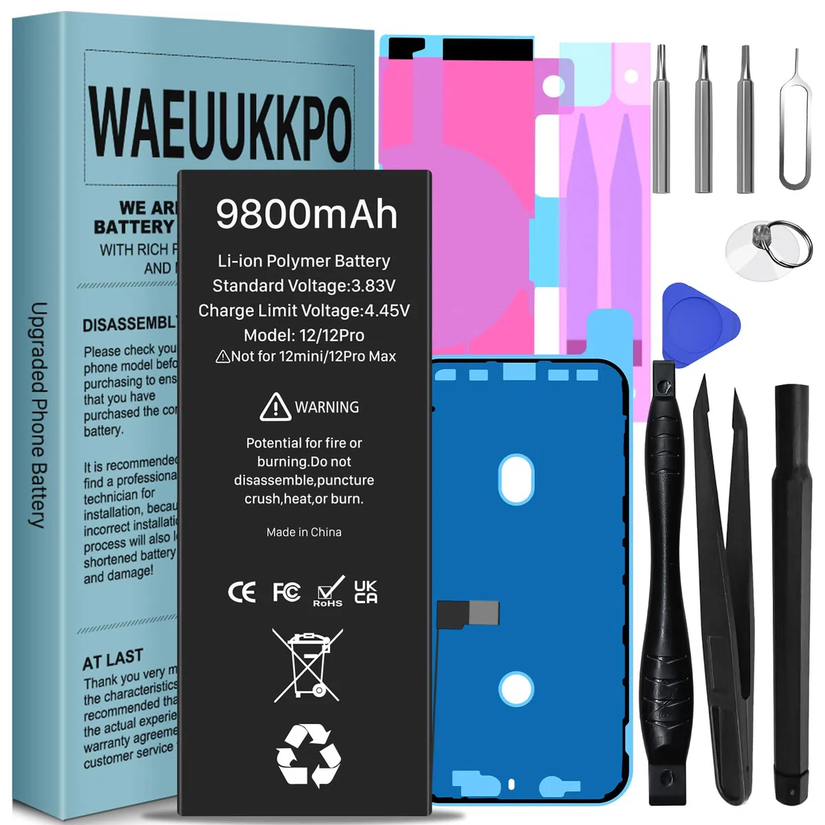 Batterie pour iPhone 12/12 Pro, 9800mAh 2026 Nouvelle Version Haute Capacité Batterie de Remplacement Compatible avec Modèle A2403 A2404 A2172 A2402 avec Kit d'Outils Complet