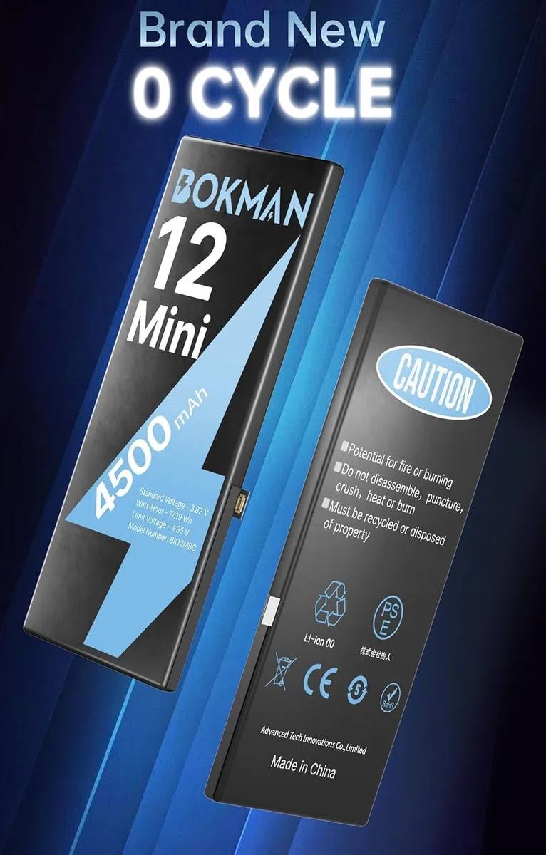 bokman Batterie pour iPhone 12 Mini, 4500mAh Batterie Interne de Remplacement Haute Capacité avec Kit de Réparation, Outils et Bandes Adhésives, Compatible A2176 A2398 A2399 A2400