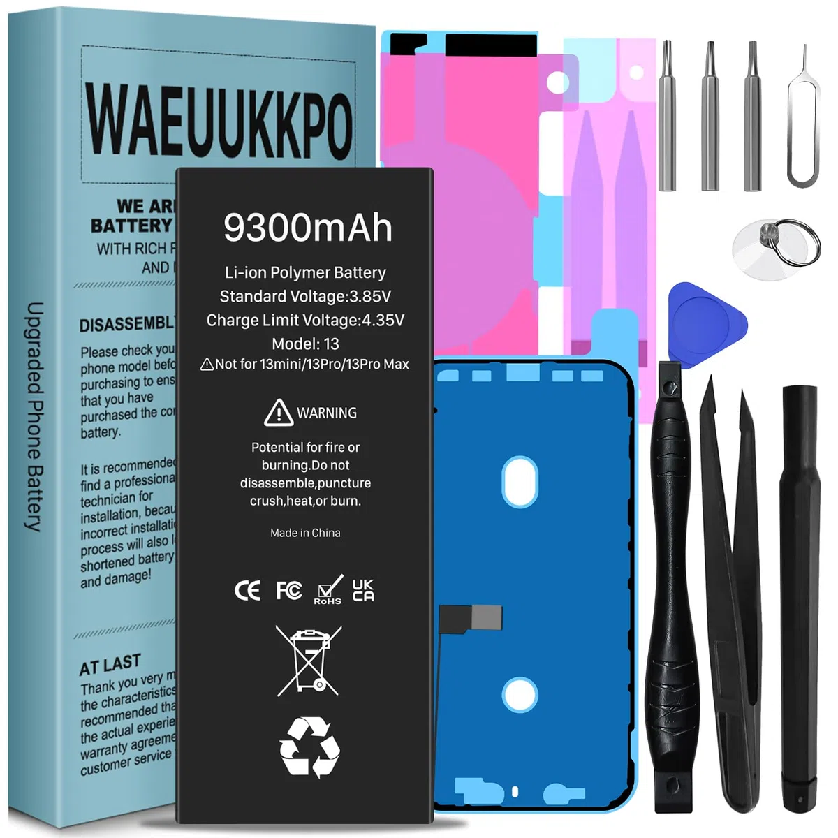 Batterie pour iPhone 13, (2026 Nouvelle Version) 9300mAh Haute Capacité Batterie de Remplacement pour modèle A2633 A2631 A2482 A2634 avec kit d'outils de Remplacement