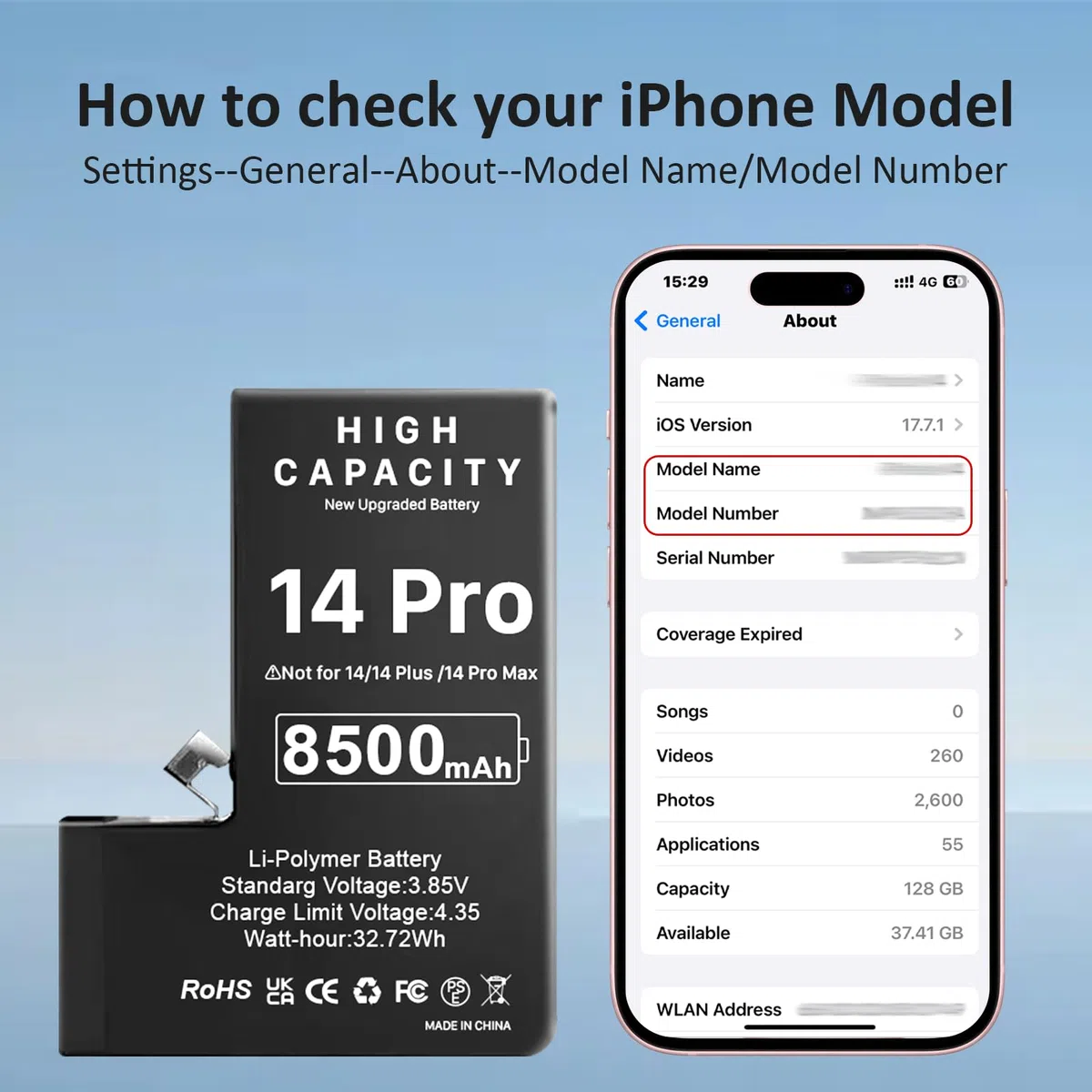 Batterie pour iPhone 14 Pro, 8500mAh Nouvelle Mise à Niveau Batterie Haute Capacité de Remplacement pour iPhone 14 Pro, A2890, A2650, A2889, A2892 avec Kit de Réparation