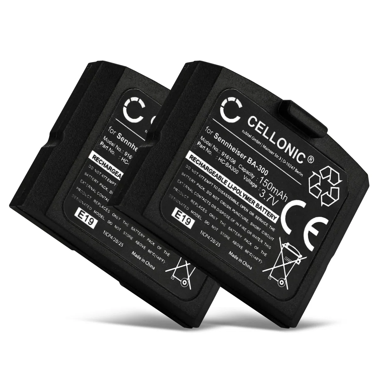 CELLONIC 2X Batterie pour Casque Micro Compatible avec Sennheiser RI 840 (Set 840 TV), RR 4200, RI 830 (Set 830 TV), BA 300 - (150mAh, 3.7V)