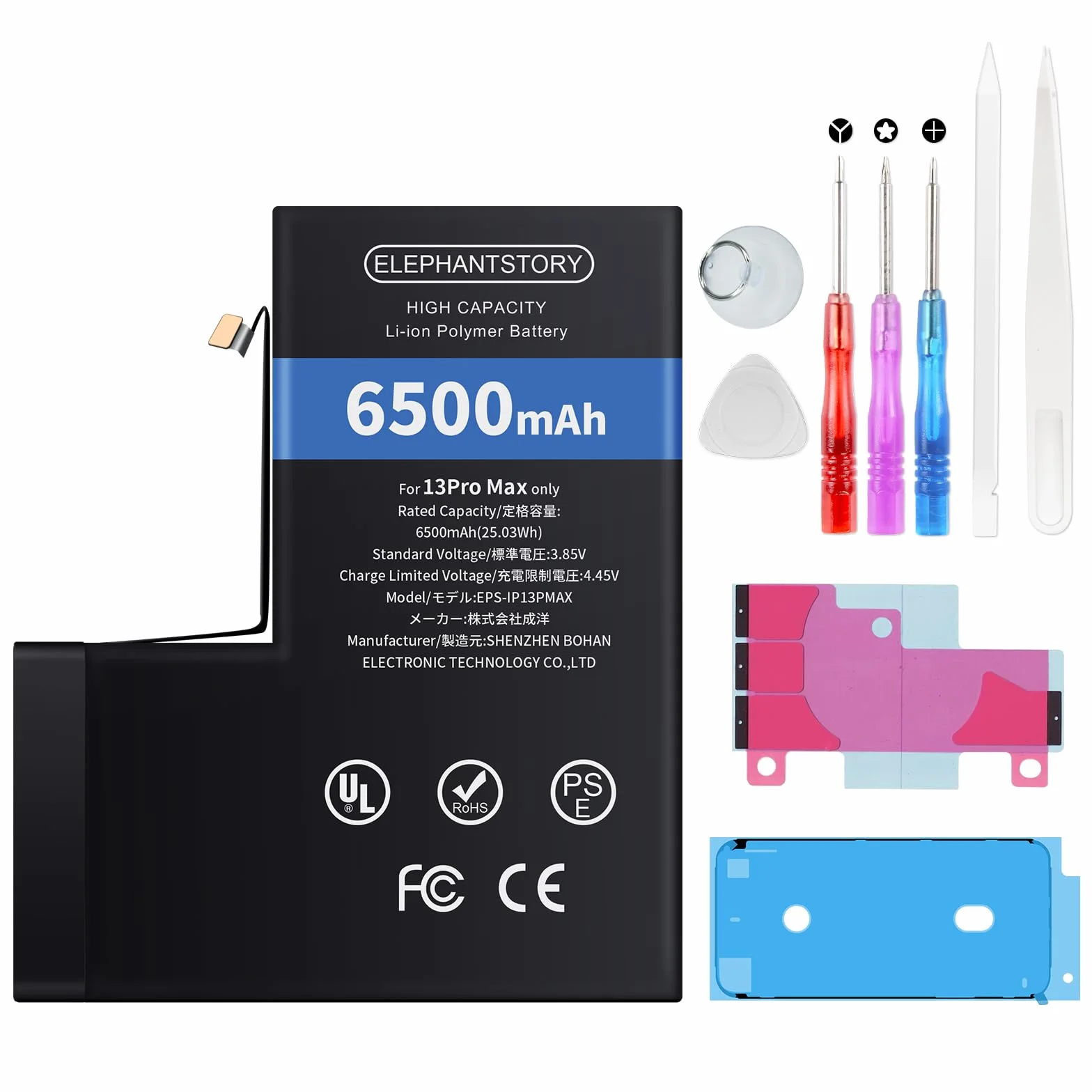 ElephantStory Batterie pour Phone 13 Pro Max, 6500 mAh Haute Capacité Lithium Polymère Batterie de Remplacement pour Modèles A2643 A2484 A2641 A2644 A2645 avec Guide et Tous Les Outils de Réparation